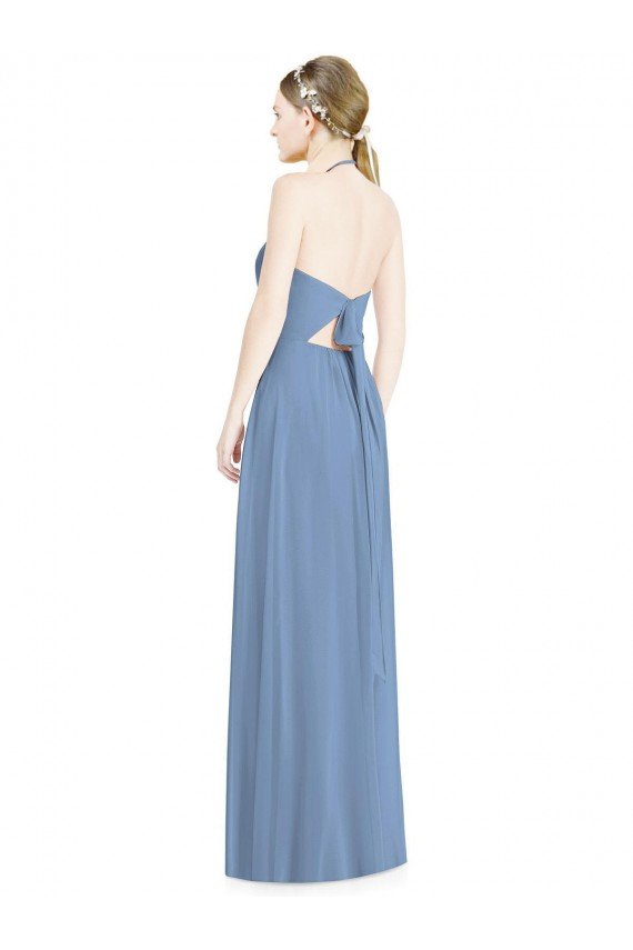 Outlet Halter Neck Tie Back Long Chiffon Bridesmaid Dress