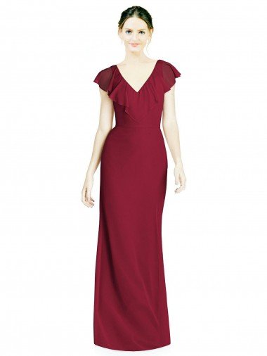 Outlet V-Neck V-Back Long Chiffon Bridesmaid Dress
