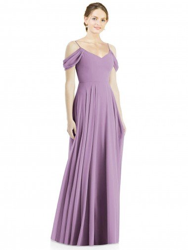 Outlet Off the Shoulder Open Cowl-Back Maxi Bridesmaid Dress