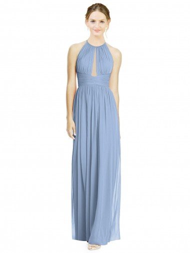 Outlet Open Back Long Chiffon Halter Bridesmaid Dress