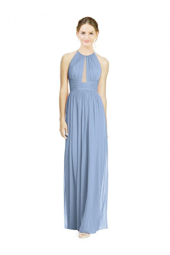 Outlet Open Back Long Chiffon Halter Bridesmaid Dress