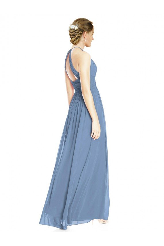 Outlet Open Back Long Chiffon Halter Bridesmaid Dress