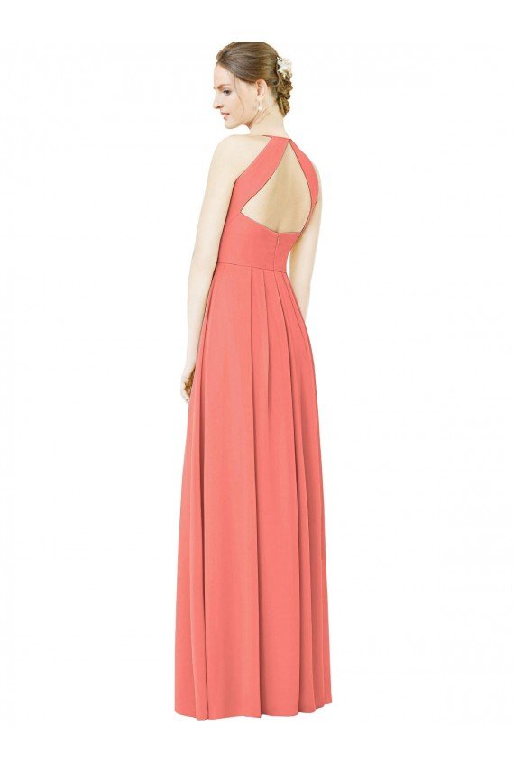 Outlet Open Back Shirred Halter Chiffon Bridesmaid Dress