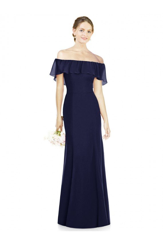 Outlet Off the Shoulder Full-Length Trumpet Chiffon Bridesmaid Dress