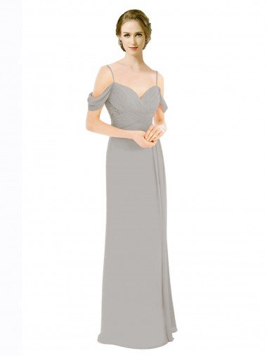 Outlet Draped Cold Shoulder Chiffon Bridesmaid Dress with Pleated Wrap Bodice