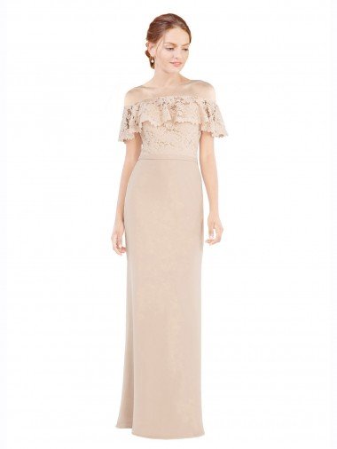 Outlet Off the Shoulder Sleeves Sheath Chiffon Bridesmaid Dress / Prom Dress