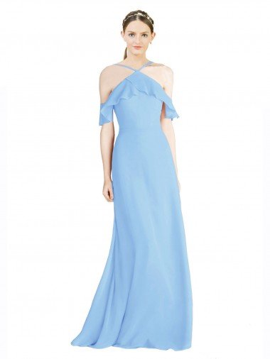 Outlet Halter Frill Cold Shoulder A-Line Chiffon Bridesmaid Dress