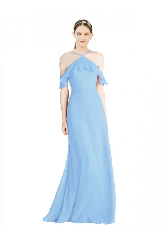 Outlet Halter Frill Cold Shoulder A-Line Chiffon Bridesmaid Dress