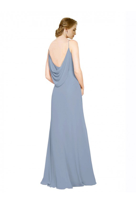 Outlet Cowl Back Long Chiffon Slip Bridesmaid Dress with Straps