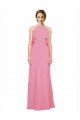 Outlet Ruffle Halter Neck A-Line Chiffon Bridesmaid Dress with Open Back