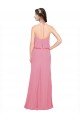 Outlet Ruffle Halter Neck A-Line Chiffon Bridesmaid Dress with Open Back