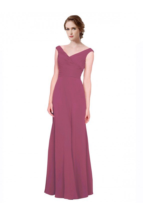 Outlet V-Neckline Long Chiffon Bridesmaid Dress with Wide V-Back