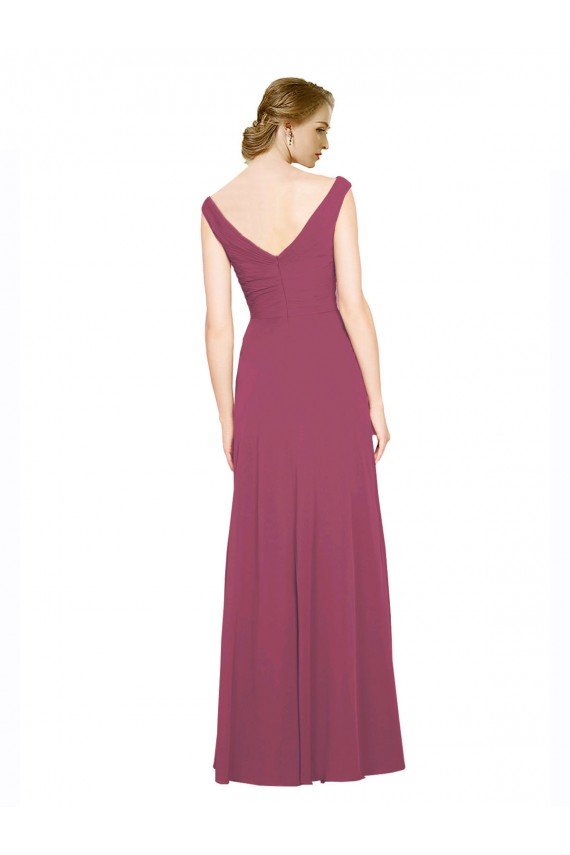 Outlet V-Neckline Long Chiffon Bridesmaid Dress with Wide V-Back