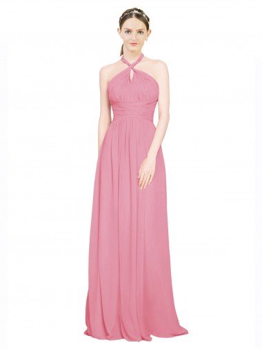 Outlet Halter Neck Keyhole A-Line Chiffon Bridesmaid Dress