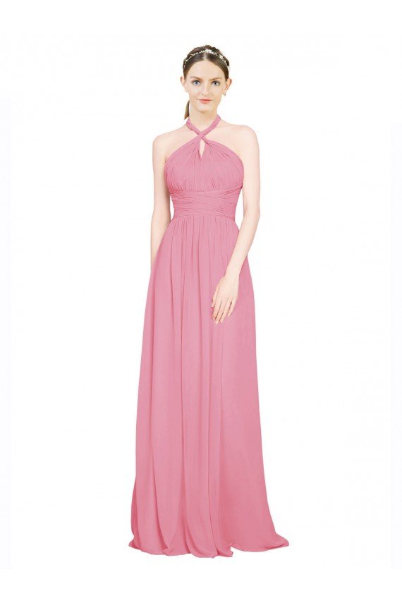 Outlet Halter Neck Keyhole A-Line Chiffon Bridesmaid Dress