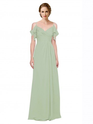Outlet Split Cold Shoulder Draped A-Line Chiffon Bridesmaid Dress
