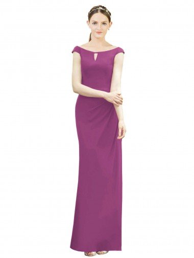Outlet Full Length Long Chiffon Bridesmaid Dress with Boat Neck
