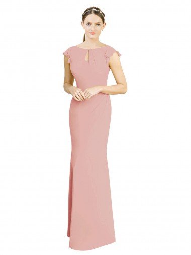 Outlet Chiffon Cap Sleeves Long Bridesmaid Dress with Keyhole