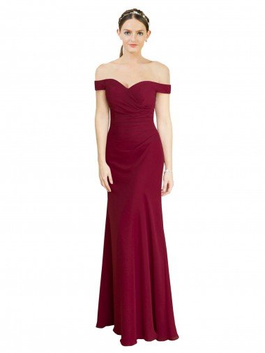 Outlet Off the Shoulder Long Chiffon Bridesmaid Dress / Prom Dress with Pleats