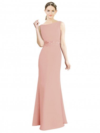 Outlet Full Length Long Chiffon Bridesmaid Dress with Pleated Lace Waist