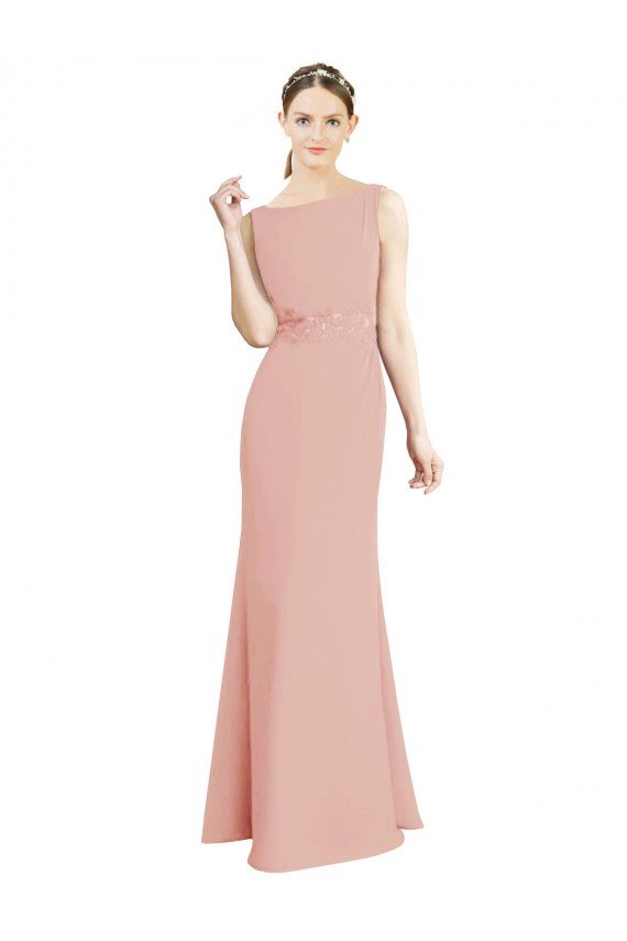 Outlet Full Length Long Chiffon Bridesmaid Dress with Pleated Lace Waist