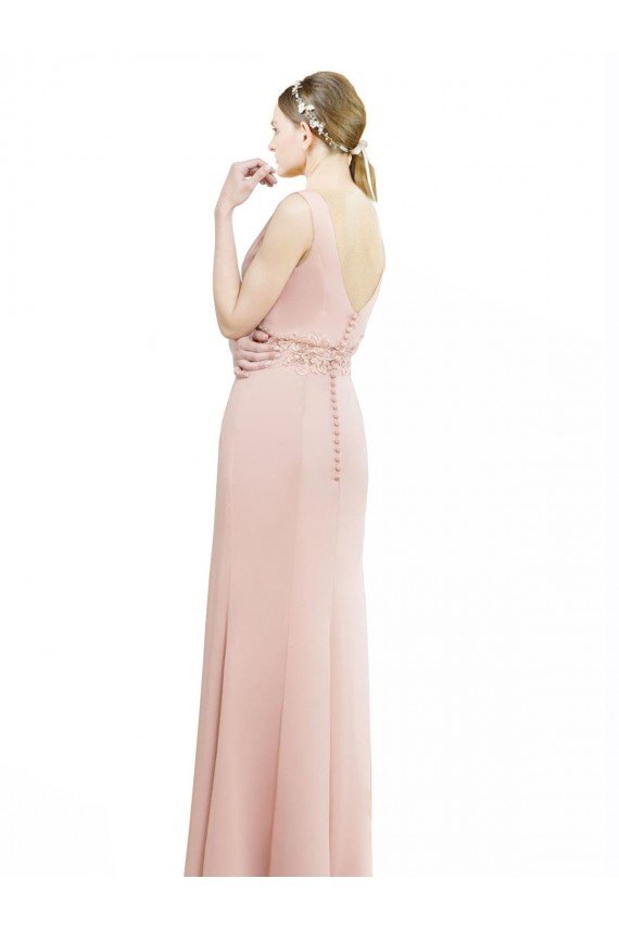 Outlet Full Length Long Chiffon Bridesmaid Dress with Pleated Lace Waist