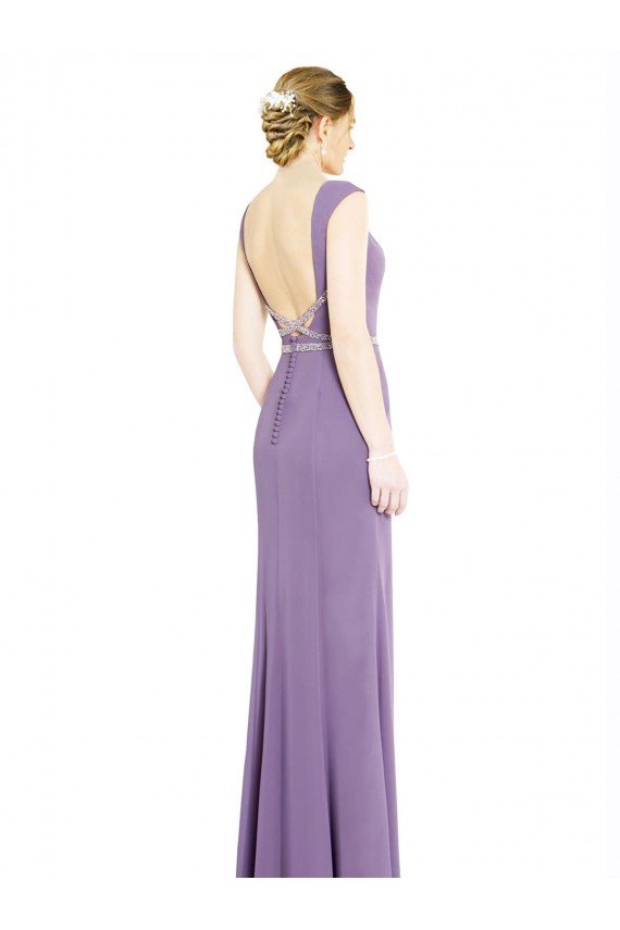 Outlet Long Chiffon Bridesmaid Dress with Boat Neckline and Keyhole