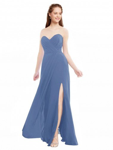 Outlet Classic Strapless Bridesmaids Dress with Draped Sweetheart Bodice and Side Slit