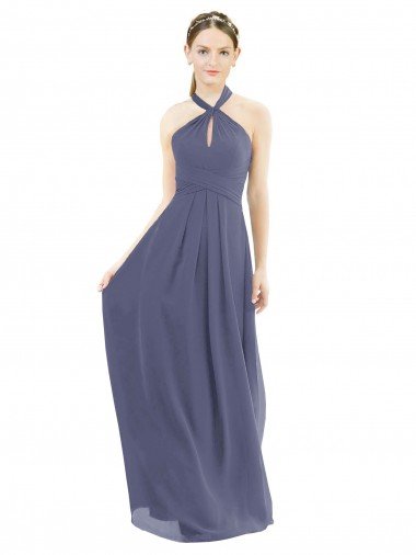 Outlet High Halter Neck Chiffon Bridesmaid Dress with Twist-Tie