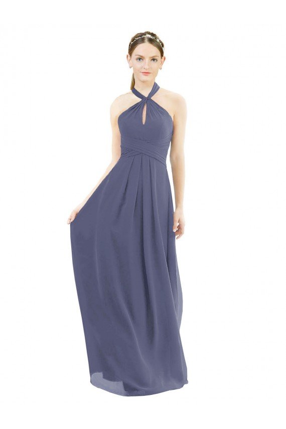 Outlet High Halter Neck Chiffon Bridesmaid Dress with Twist-Tie