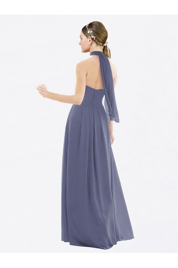 Outlet High Halter Neck Chiffon Bridesmaid Dress with Twist-Tie