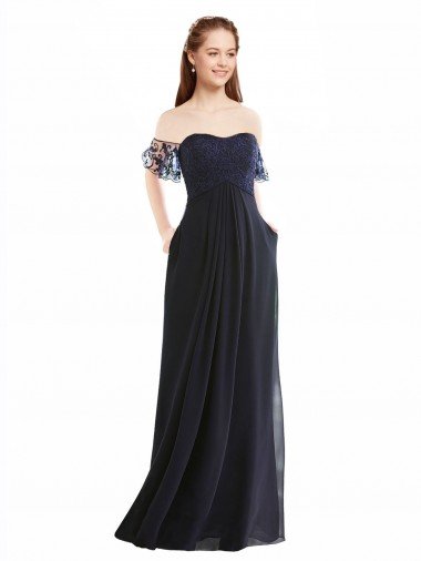 Outlet Boho Bridesmaid Dress with Beaded Embroidered Bodice and Flutter Cap Sleeves