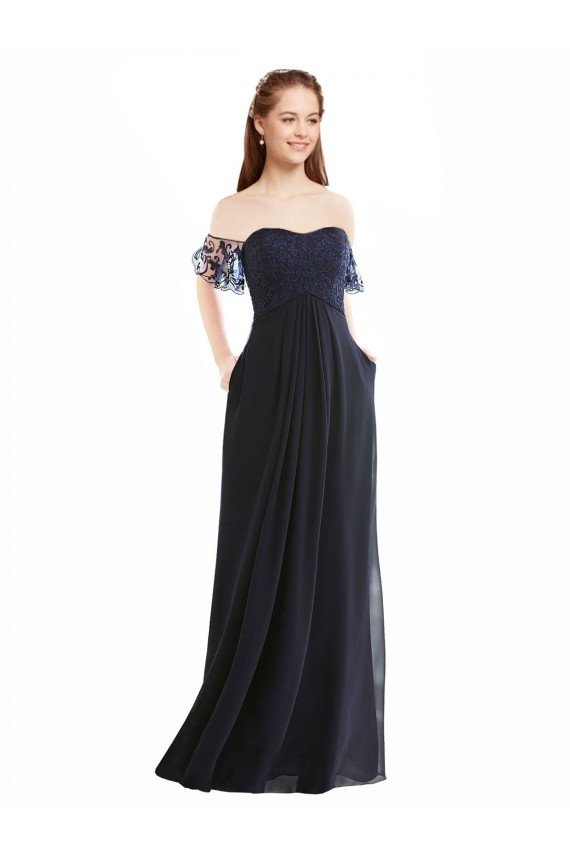 Outlet Boho Bridesmaid Dress with Beaded Embroidered Bodice and Flutter Cap Sleeves