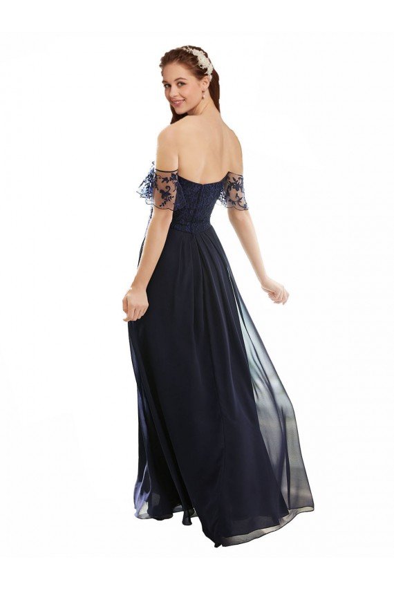Outlet Boho Bridesmaid Dress with Beaded Embroidered Bodice and Flutter Cap Sleeves