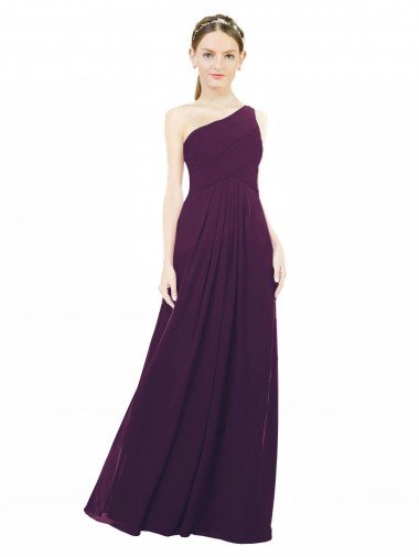 Outlet One Shoulder Chiffon Bridesmaid Dress with Draped Bodice