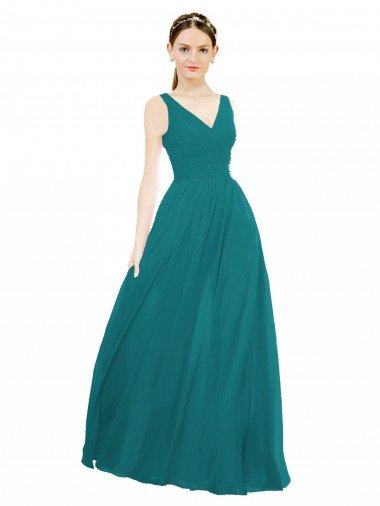 Outlet Figure Flattering Chiffon Bridesmaid Dress with Draped V-Neck Bodice