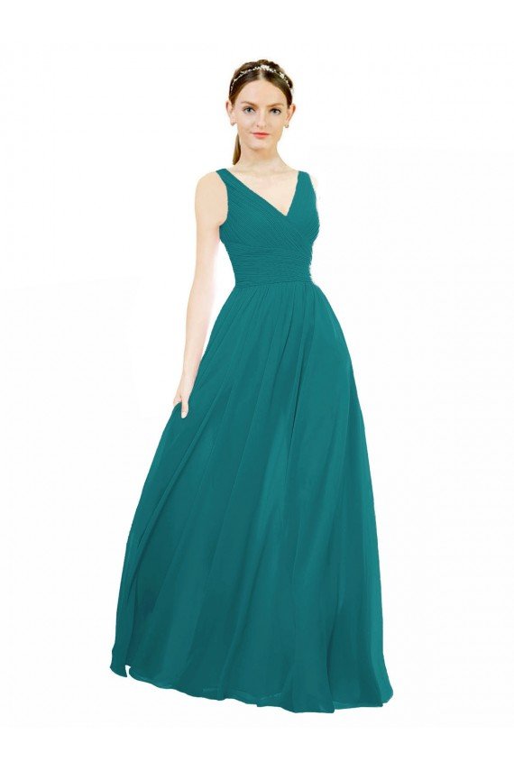 Outlet Figure Flattering Chiffon Bridesmaid Dress with Draped V-Neck Bodice