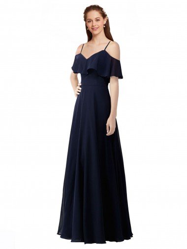 Outlet Chiffon Bridesmaids Dress with Off the Shoulder Ruffle Detail