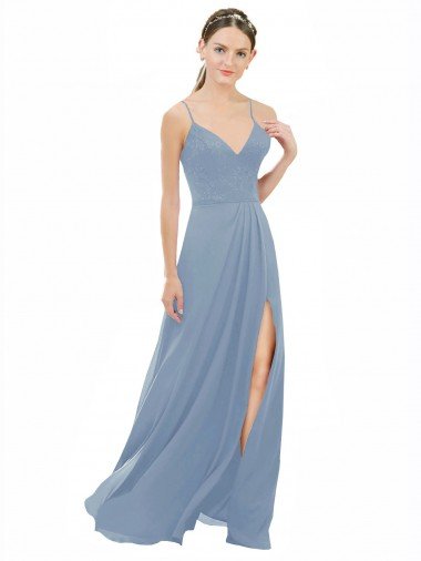 Outlet Sexy Chiffon Bridesmaid Dress with V-Neck Lace Bodice