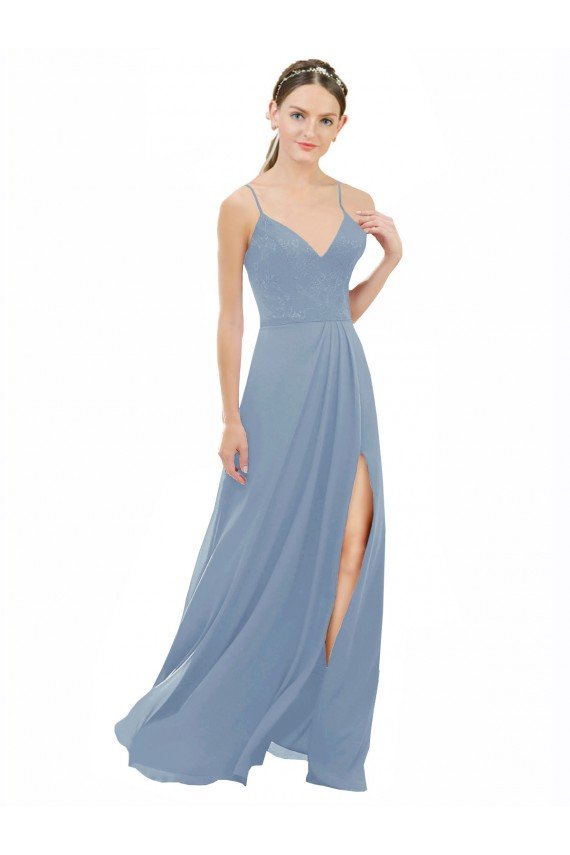 Outlet Sexy Chiffon Bridesmaid Dress with V-Neck Lace Bodice