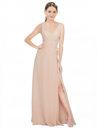 Outlet Chiffon Bridesmaids Dress with Matching Chiffon Tie Sash