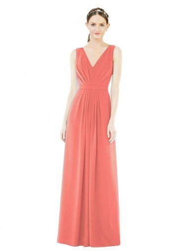 Outlet V-Neck V-Back Sleeveless Chiffon Bridesmaid Dress
