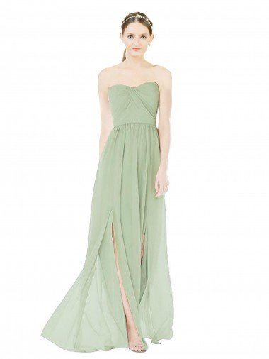 Outlet Strapless Draped Bodice Maxi Bridesmaid Dress with Front Slits