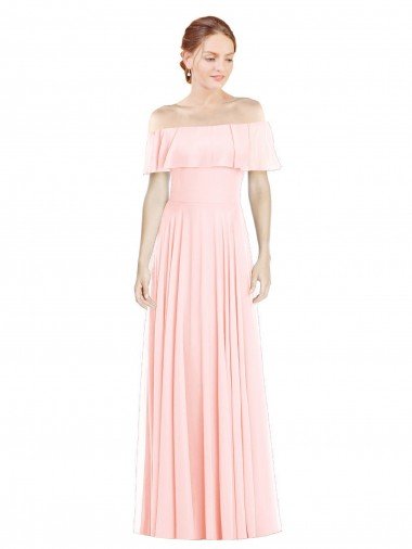 Outlet Off the Shoulder Long Bridesmaid Dress With Ruffle Overlay