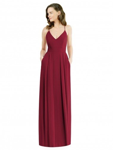 Outlet Pleated Skirt Chiffon Maxi Bridesmaid Dress with Pockets
