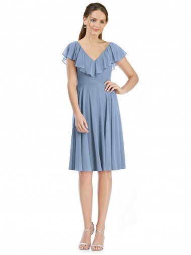 Outlet Cocktail Length V-Neck V-Back Short Chiffon Bridesmaid Dress