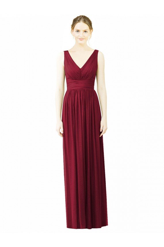 Outlet V-Neck Full-Length Sleeveless Low Back Chiffon Bridesmaid Dress