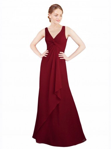 Outlet Twist-Knot V-Neckline Long Chiffon Bridesmaid Dress