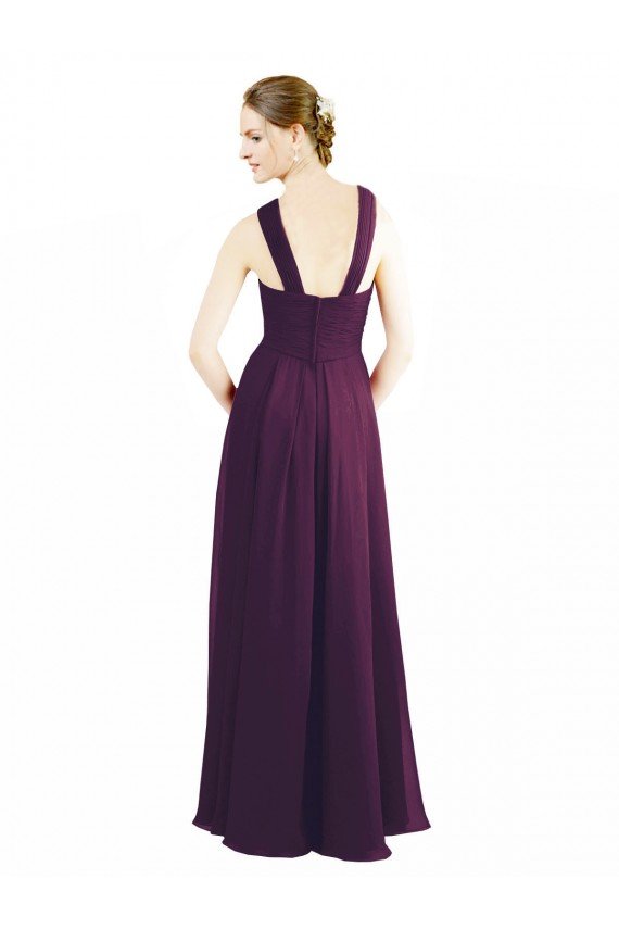 Outlet Draped Long Chiffon Bridesmaid Dress with Unique Crossed Neckline