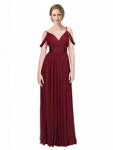 Outlet Off the Shoulder V-Neck Petite Chiffon Bridesmaid Dress with Open Back